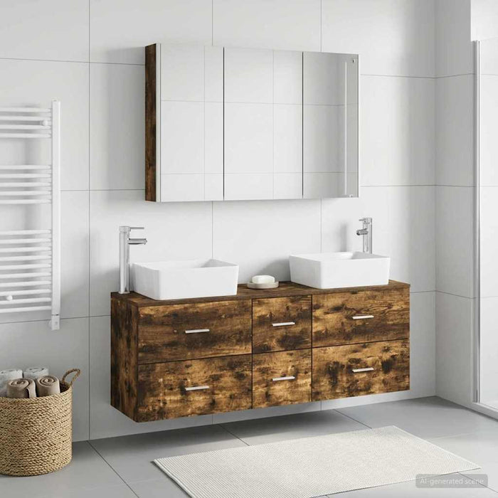 Set de mobilier pentru baie 4 buc. Stejar fumuriu - WALTI WALTI