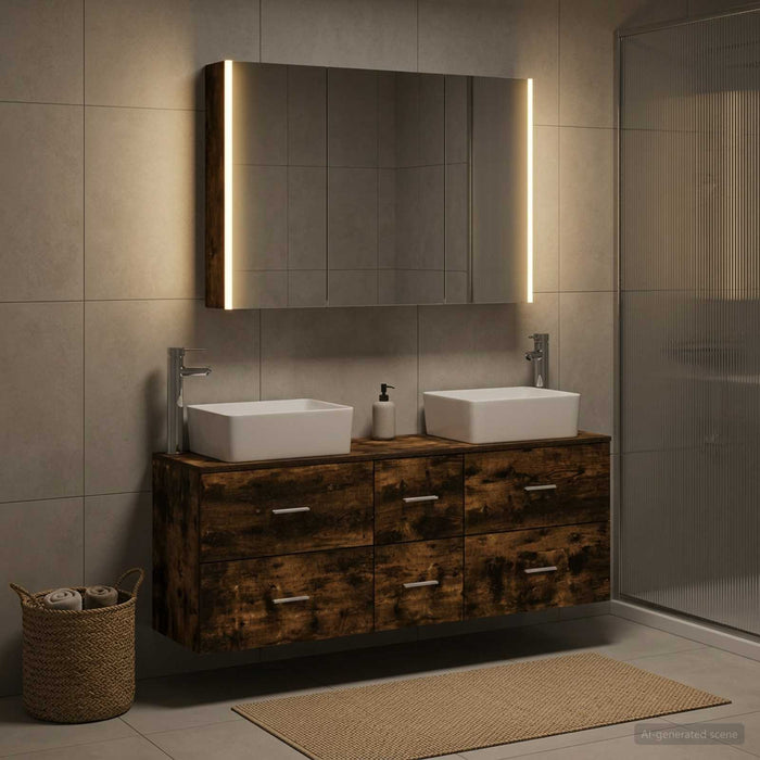 Set de mobilier pentru baie 4 buc. Stejar fumuriu - WALTI WALTI