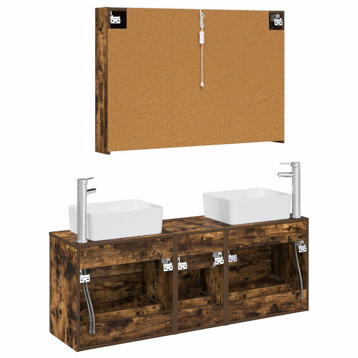 Set de mobilier pentru baie 4 pcs Stejar fumuriu WALTI