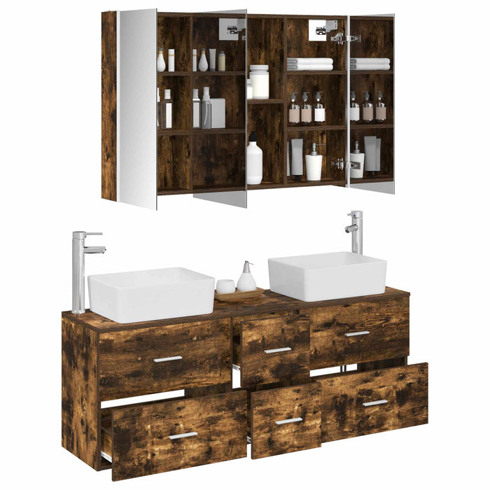 Set de mobilier pentru baie 4 pcs Stejar fumuriu WALTI