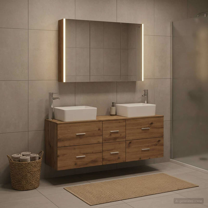 Set de mobilier pentru baie 4 buc. Stejar Artizanal WALTI