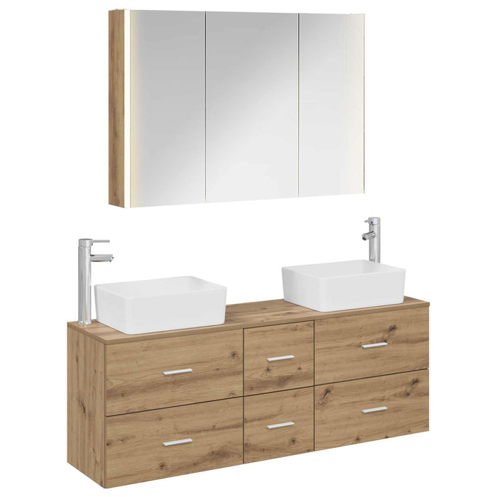 Set de mobilier pentru baie 4 pcs Stejar Artizanal WALTI