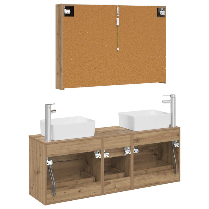 Set de mobilier pentru baie 4 pcs Stejar Artizanal WALTI