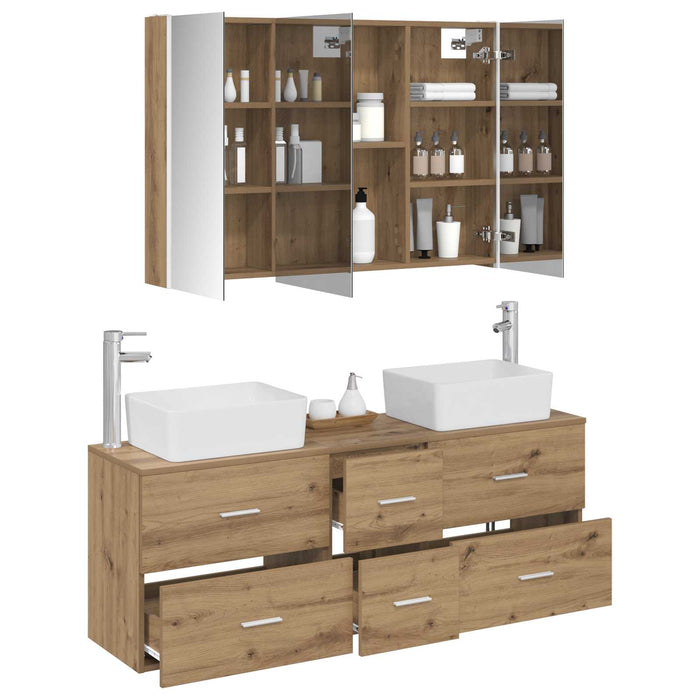 Set de mobilier pentru baie 4 pcs Stejar Artizanal WALTI