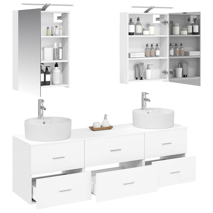 Set de mobilier pentru baie 5 pcs Alb Lemn prelucrat și sticlă WALTI