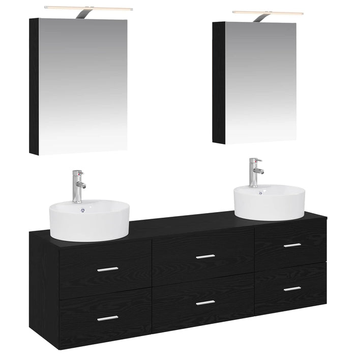 Set de mobilier pentru baie 5 pcs Stejar Negru WALTI