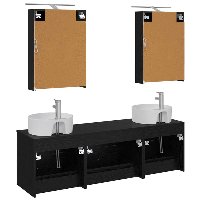 Set de mobilier pentru baie 5 pcs Stejar Negru WALTI