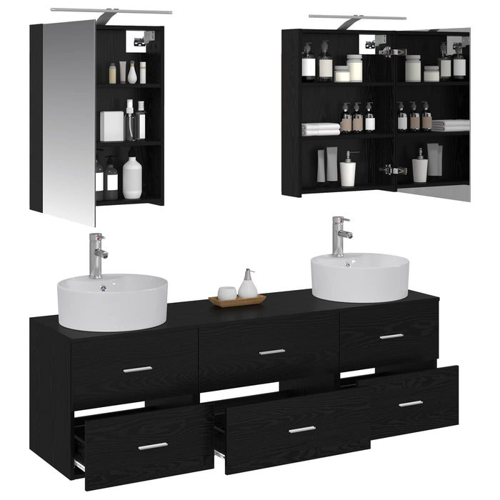 Set de mobilier pentru baie 5 pcs Stejar Negru WALTI