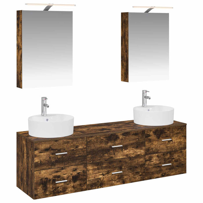 Set de mobilier pentru baie 5 pcs Stejar fumuriu WALTI