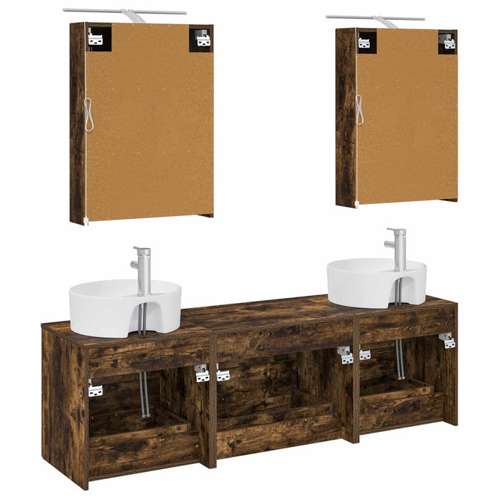 Set de mobilier pentru baie 5 pcs Stejar fumuriu WALTI