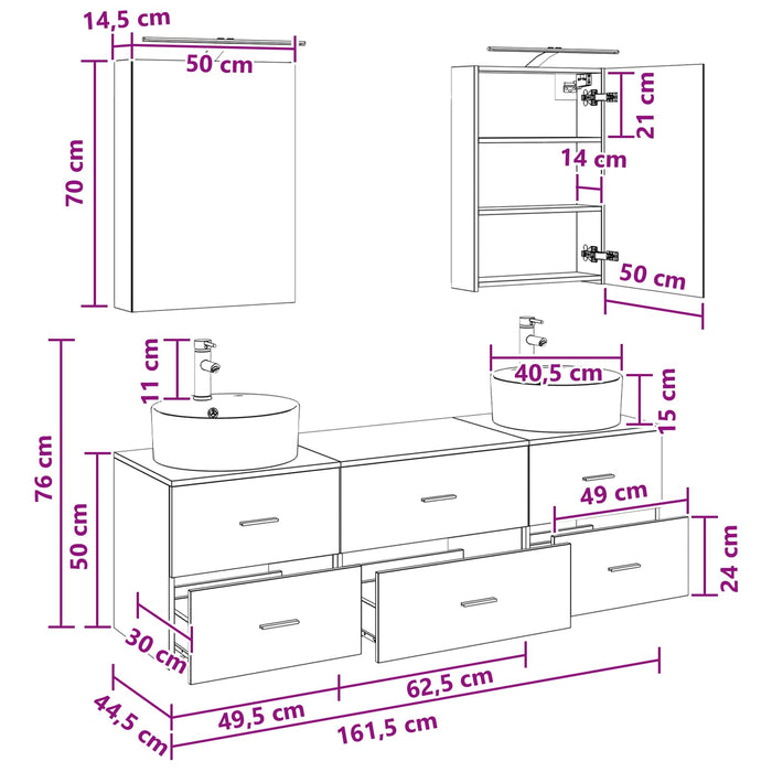 Set de mobilier pentru baie 5 pcs Stejar fumuriu WALTI