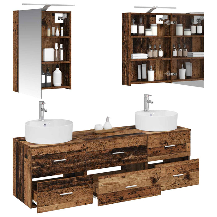 Set de mobilier pentru baie 5 pcs Lemn vechi WALTI