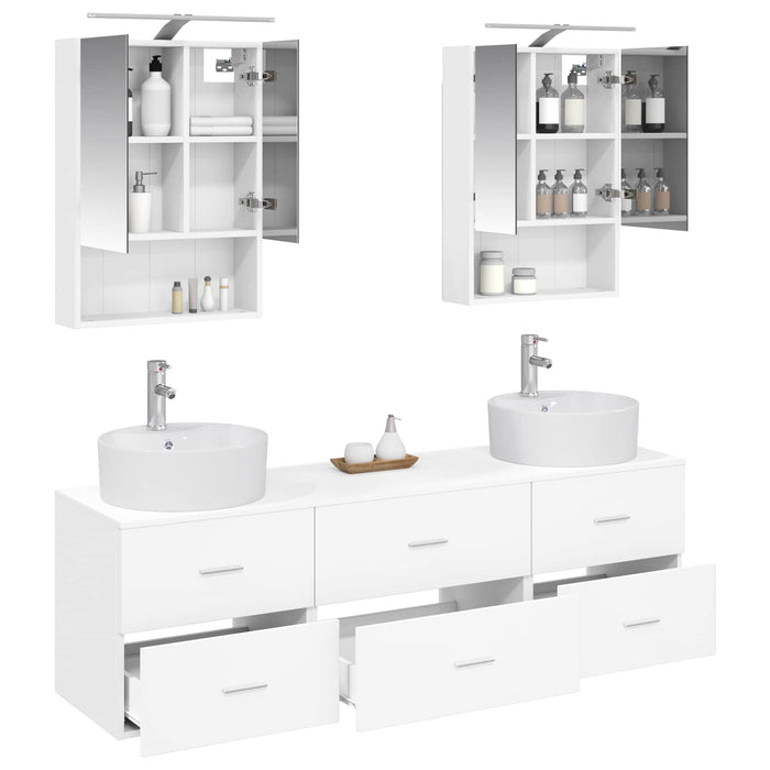 Set de mobilier pentru baie 5 pcs Alb Lemn prelucrat și sticlă WALTI