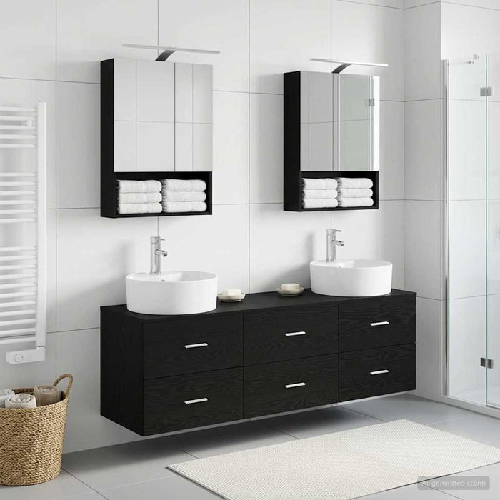 Set de mobilier pentru baie 5 pcs Stejar Negru WALTI