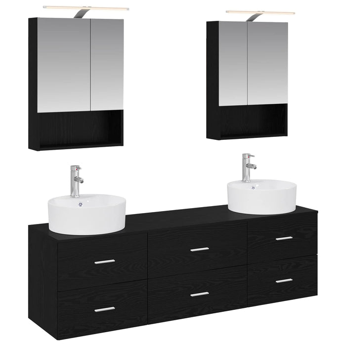Set de mobilier pentru baie 5 pcs Stejar Negru WALTI