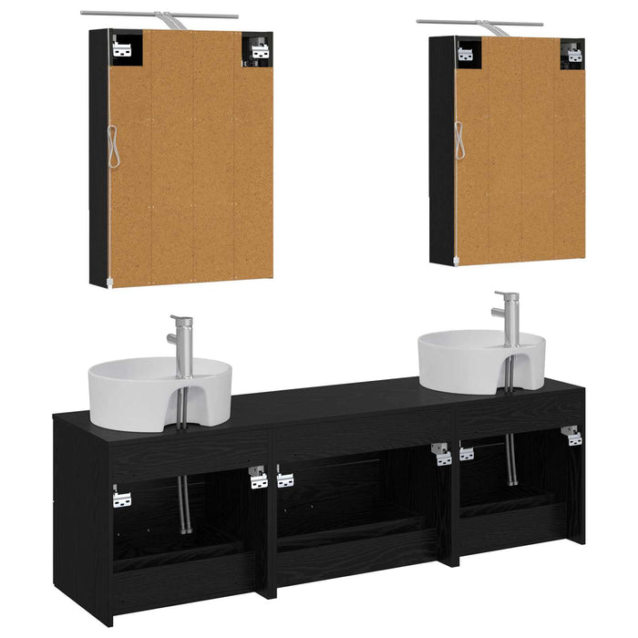 Set de mobilier pentru baie 5 pcs Stejar Negru WALTI