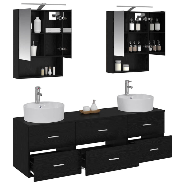 Set de mobilier pentru baie 5 pcs Stejar Negru WALTI