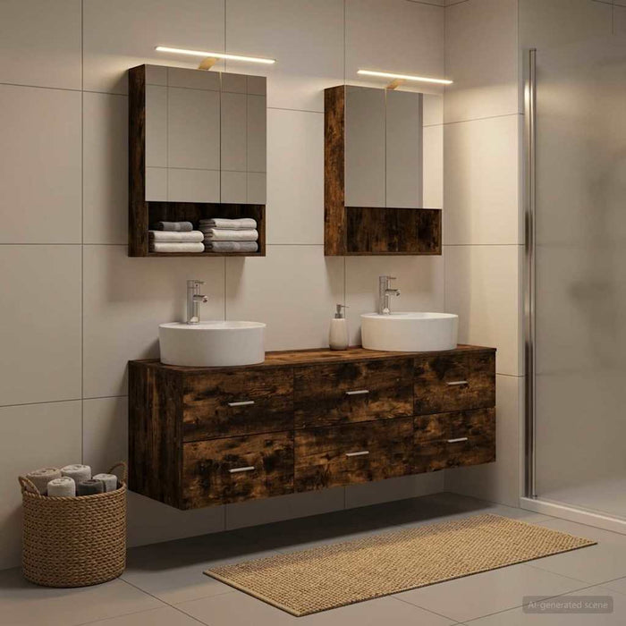 Set de mobilier pentru baie 5 pcs Stejar fumuriu WALTI