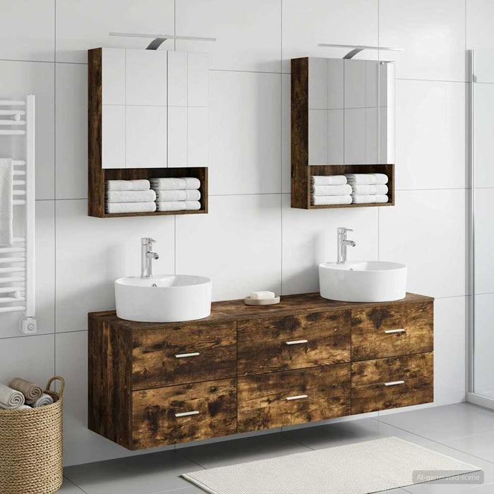 Set de mobilier pentru baie 5 pcs Stejar fumuriu WALTI
