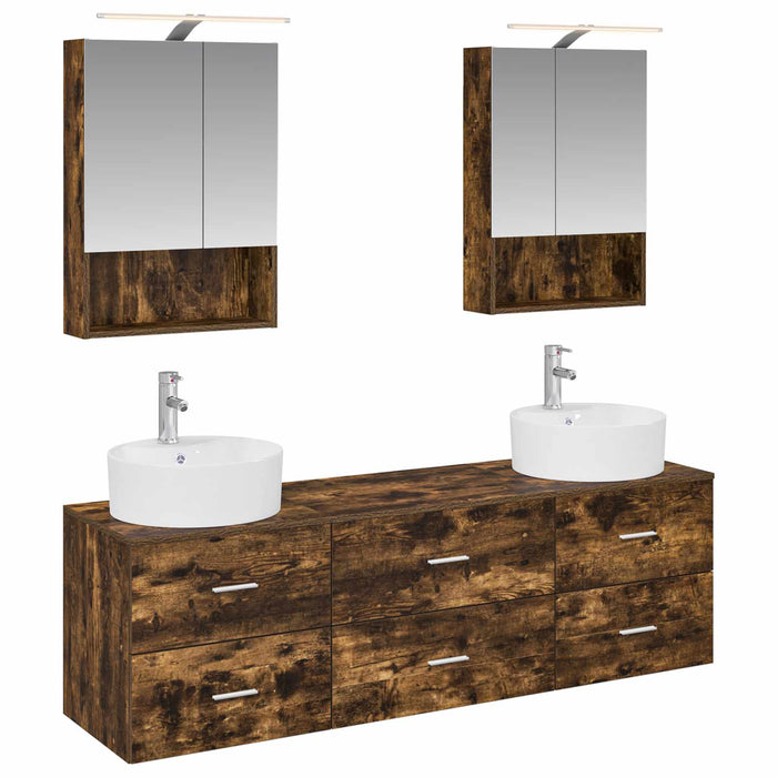 Set de mobilier pentru baie 5 pcs Stejar fumuriu WALTI