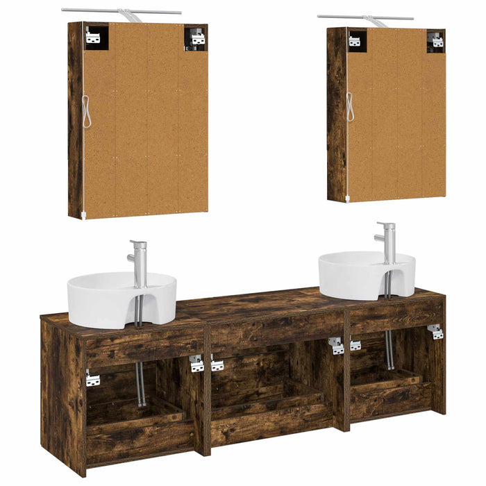 Set de mobilier pentru baie 5 pcs Stejar fumuriu WALTI