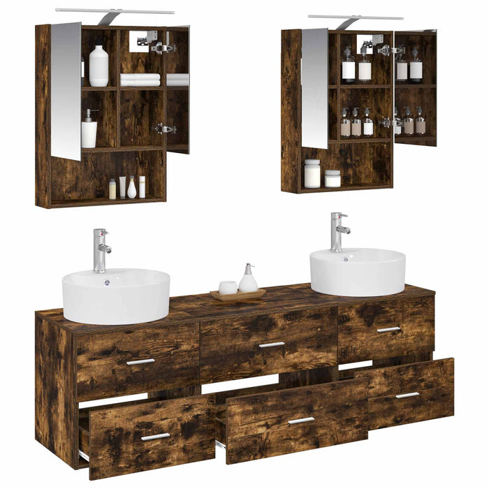 Set de mobilier pentru baie 5 pcs Stejar fumuriu WALTI