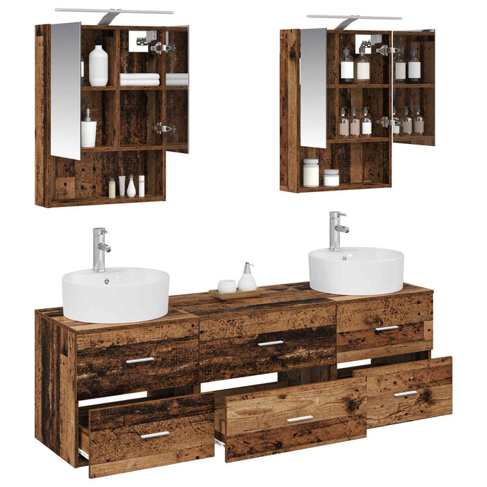 Set de mobilier pentru baie 5 pcs Lemn vechi WALTI
