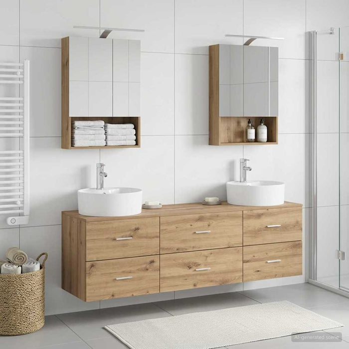 Set de mobilier pentru baie 5 pcs Stejar Artizanal WALTI