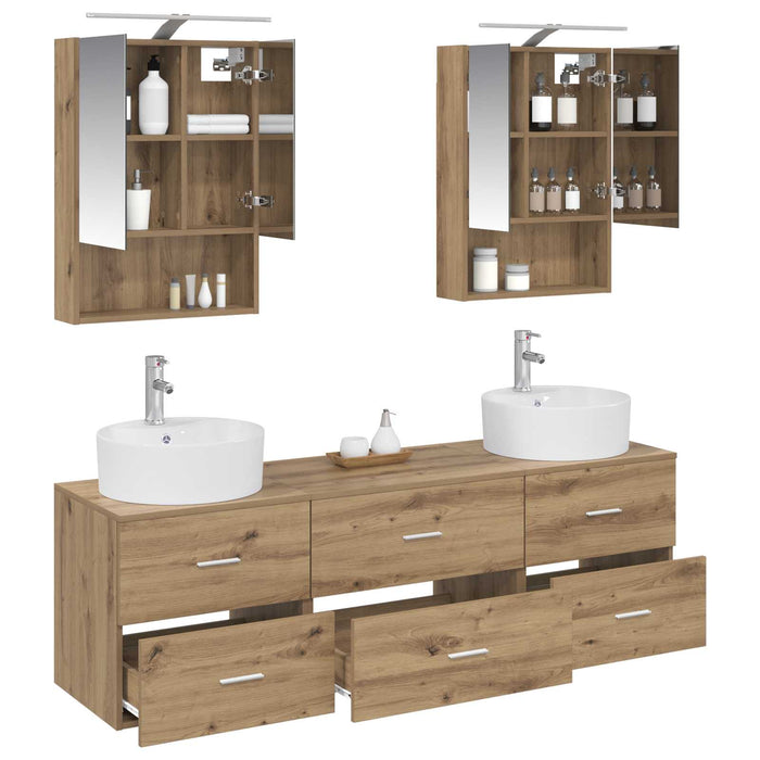 Set de mobilier pentru baie 5 pcs Stejar Artizanal WALTI