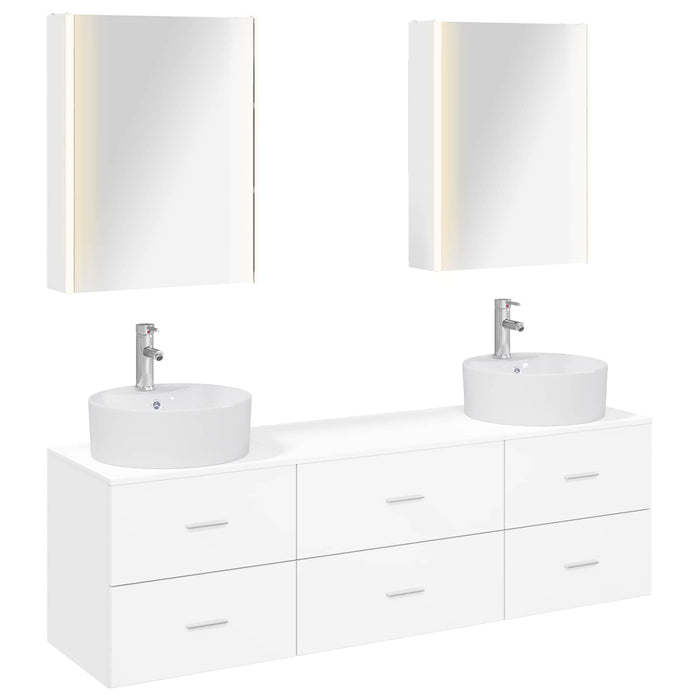Set de mobilier pentru baie 5 pcs Alb Lemn prelucrat și sticlă WALTI