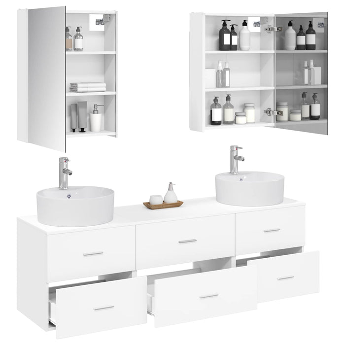 Set de mobilier pentru baie 5 pcs Alb Lemn prelucrat și sticlă WALTI