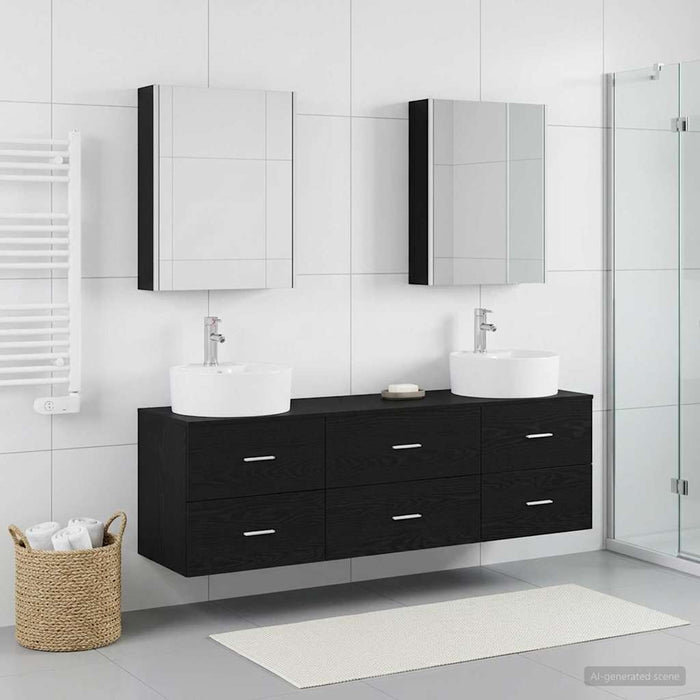 Set de mobilier pentru baie 5 pcs Stejar Negru WALTI