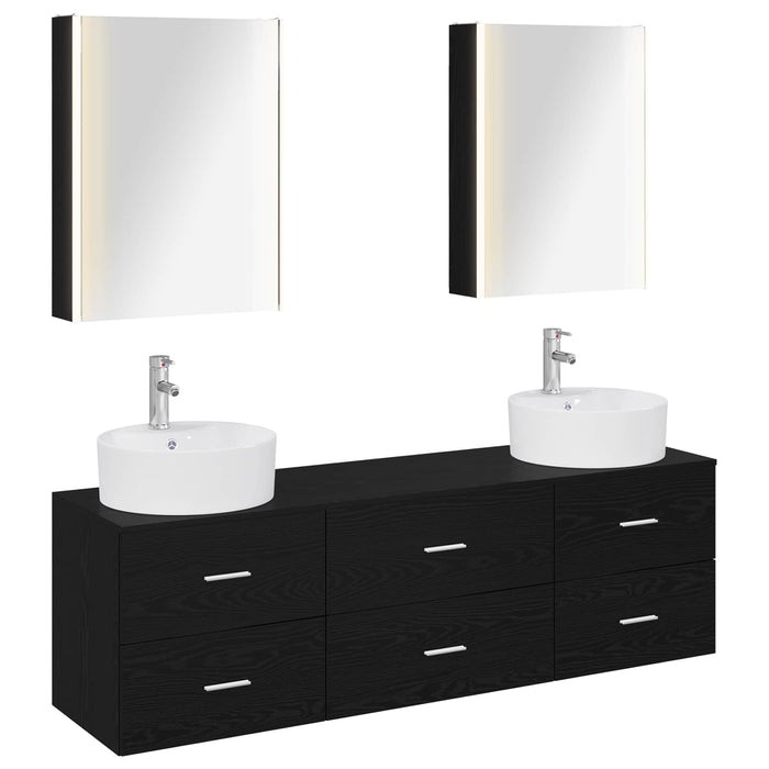 Set de mobilier pentru baie 5 pcs Stejar Negru WALTI