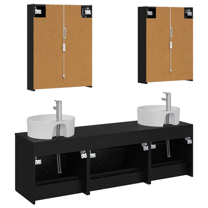 Set de mobilier pentru baie 5 pcs Stejar Negru WALTI