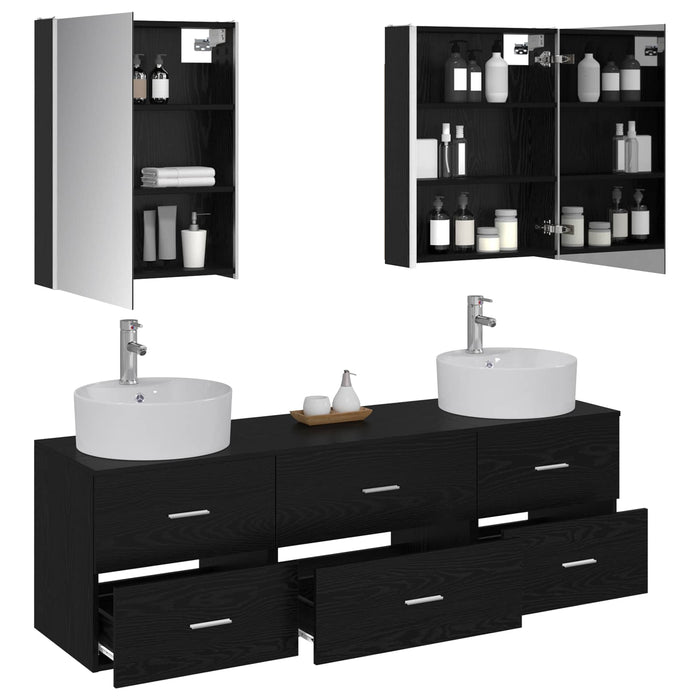 Set de mobilier pentru baie 5 pcs Stejar Negru WALTI