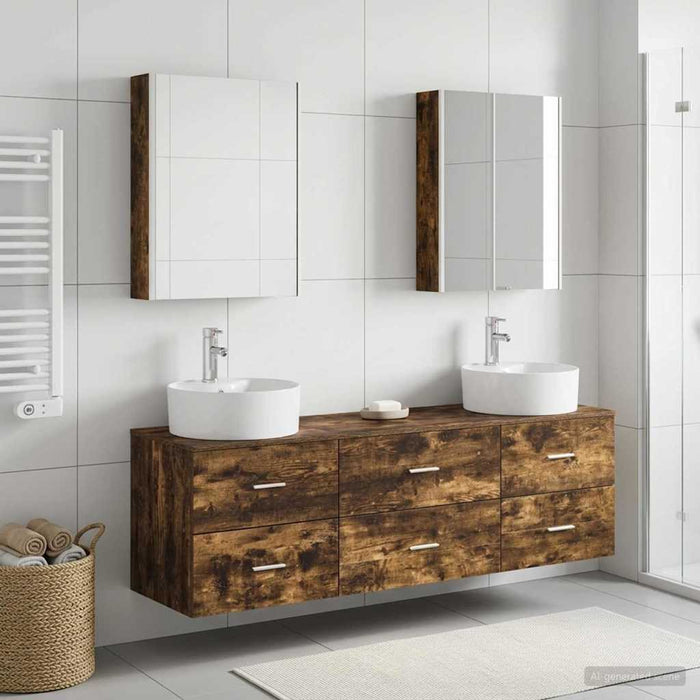 Set de mobilier pentru baie 5 buc. Stejar fumuriu - WALTI WALTI