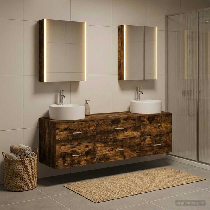 Set de mobilier pentru baie 5 buc. Stejar fumuriu - WALTI WALTI