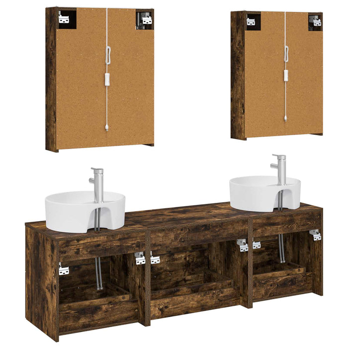 Set de mobilier pentru baie 5 pcs Stejar fumuriu WALTI