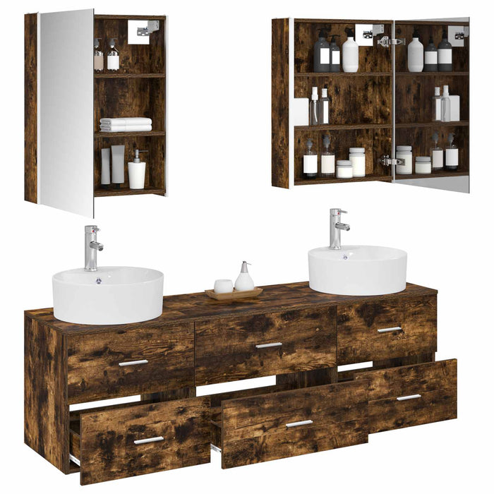 Set de mobilier pentru baie 5 pcs Stejar fumuriu WALTI