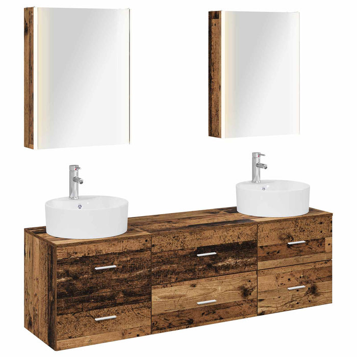 Set de mobilier pentru baie 5 pcs Lemn vechi WALTI