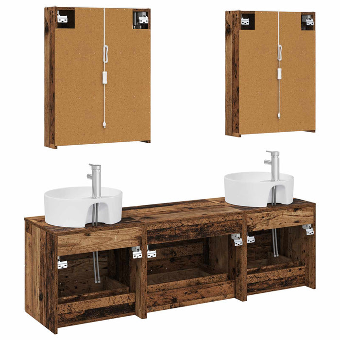 Set de mobilier pentru baie 5 pcs Lemn vechi WALTI