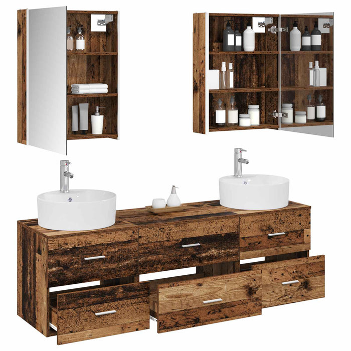 Set de mobilier pentru baie 5 pcs Lemn vechi WALTI