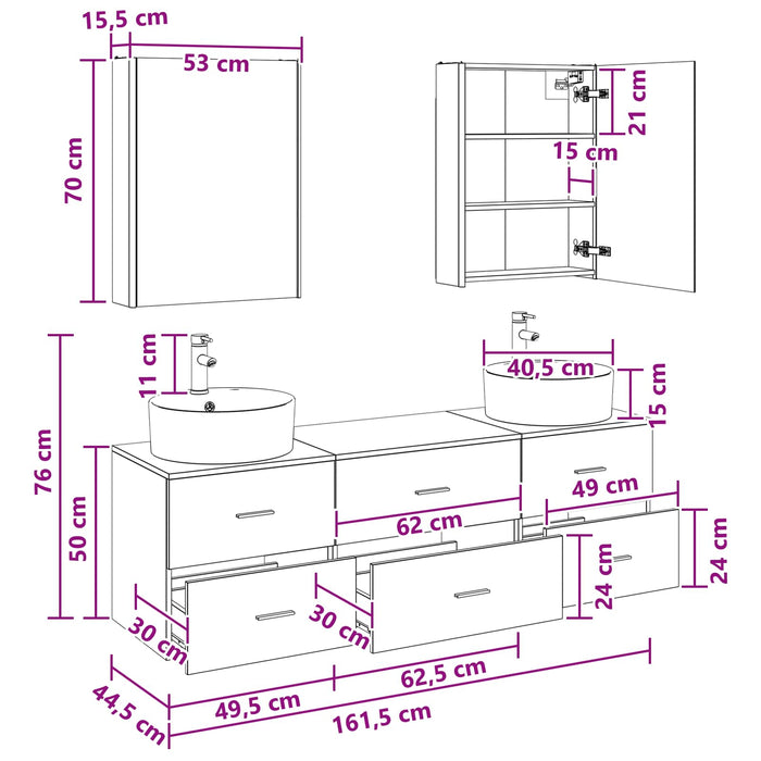 Set de mobilier pentru baie 5 pcs Lemn vechi WALTI