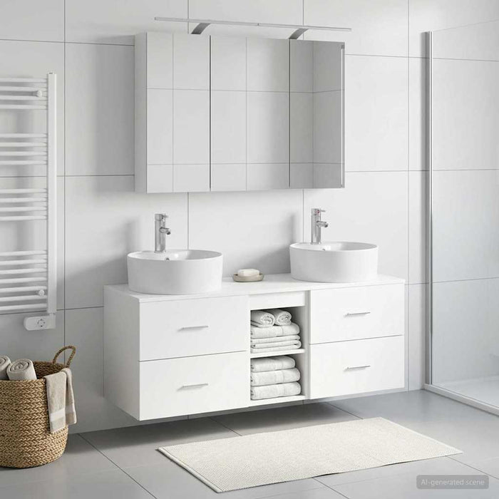 Set de mobilier pentru baie 4 buc. Alb Lemn prelucrat și sticlă WALTI