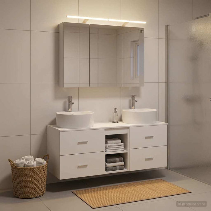Set de mobilier pentru baie 4 buc. Alb Lemn prelucrat și sticlă WALTI