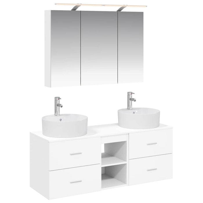 Set de mobilier pentru baie 4 pcs Alb Lemn prelucrat și sticlă WALTI