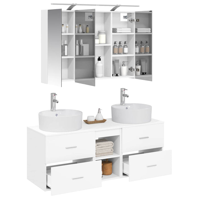 Set de mobilier pentru baie 4 pcs Alb Lemn prelucrat și sticlă WALTI