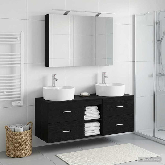 Set de mobilier pentru baie 4 buc. Stejar Negru - WALTI WALTI