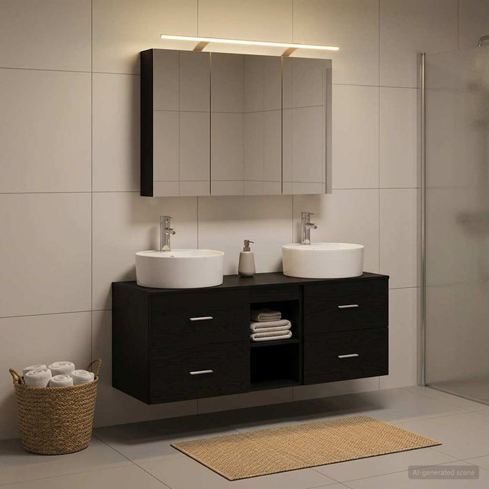 Set de mobilier pentru baie 4 buc. Stejar Negru - WALTI WALTI