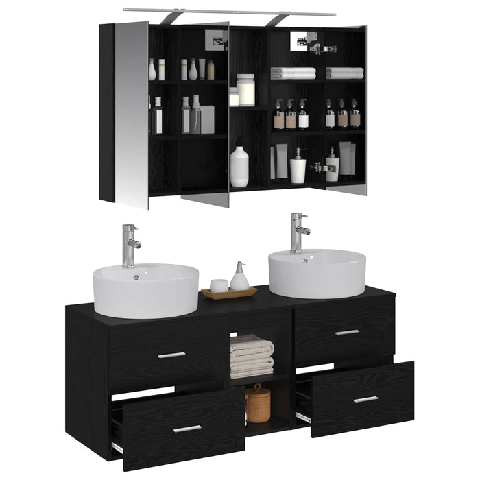 Set de mobilier pentru baie 4 pcs Stejar Negru WALTI